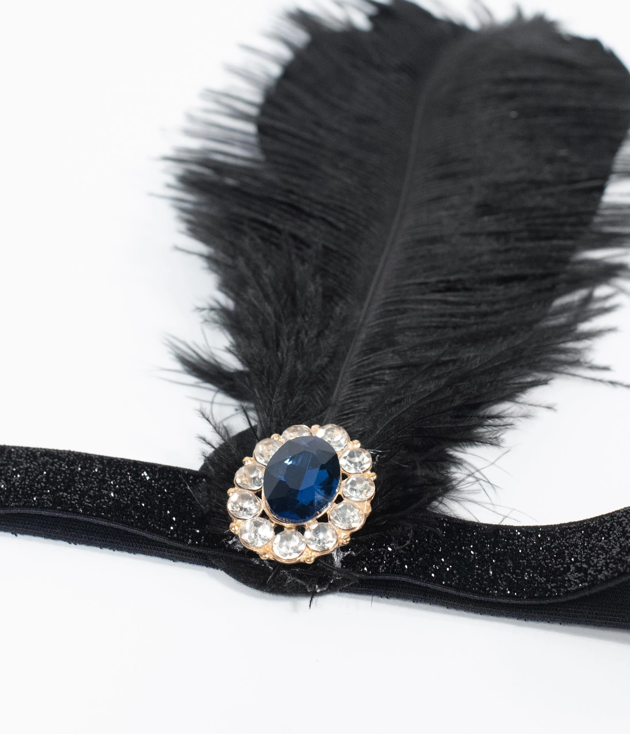 1920s Sapphire Stone & Black Feather Flapper Headband