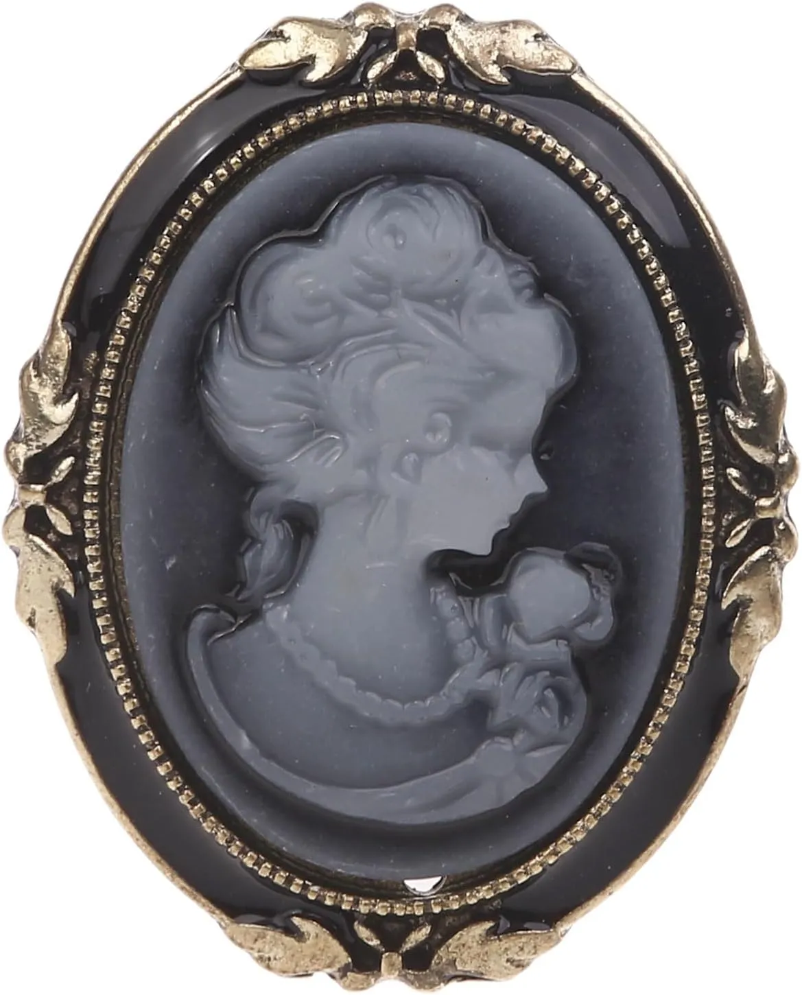 1pc Queen Lady Vintage Victorian Cameo Black Enamel Bronze Brooch Pin