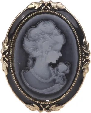 1pc Queen Lady Vintage Victorian Cameo Black Enamel Bronze Brooch Pin