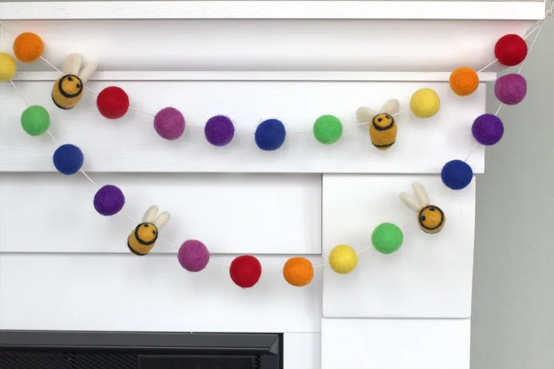 Bumble Bee Felt Garland- Rainbow