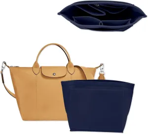 Chispee Felt Purse Organizer Insert Tote Organizers for Longchamp Divider Pocket & Zipper Inner Bag Liner fit Large, Navy Blue