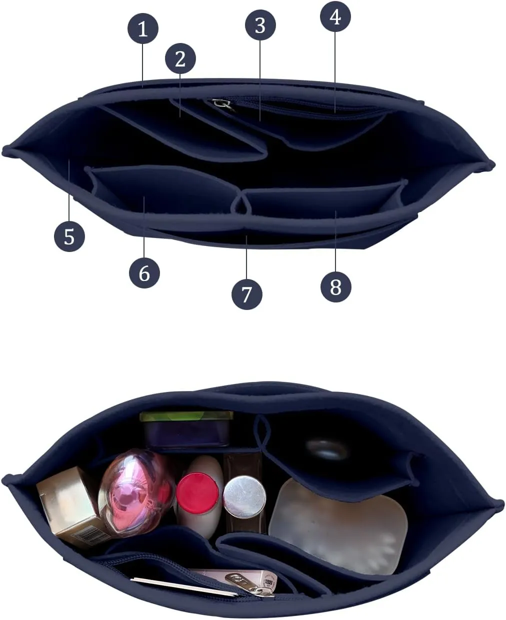 Chispee Felt Purse Organizer Insert Tote Organizers for Longchamp Divider Pocket & Zipper Inner Bag Liner fit Large, Navy Blue
