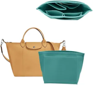 Chispee Handbag Organizers for Longchamp Felt Purse Divider Organizer Insert Pocket & Zipper Inner Bag Liner fit Large, Coral Blue