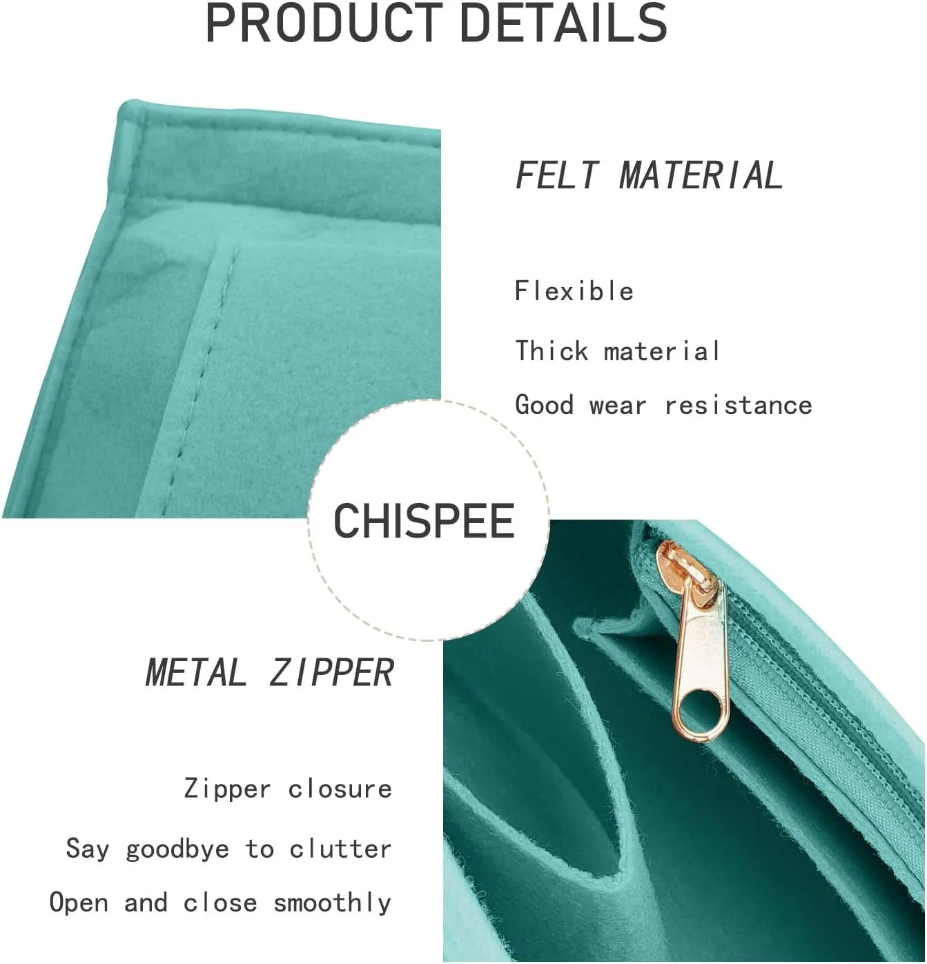 Chispee Handbag Organizers for Longchamp Felt Purse Divider Organizer Insert Pocket & Zipper Inner Bag Liner fit Large, Coral Blue