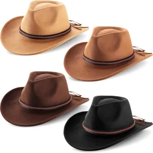 Chuarry 4 Pcs Women Men Felt Western Cowboy Hats Wide Brim Cowgirl Hats Panama Hat for Adults Costume Outdoor