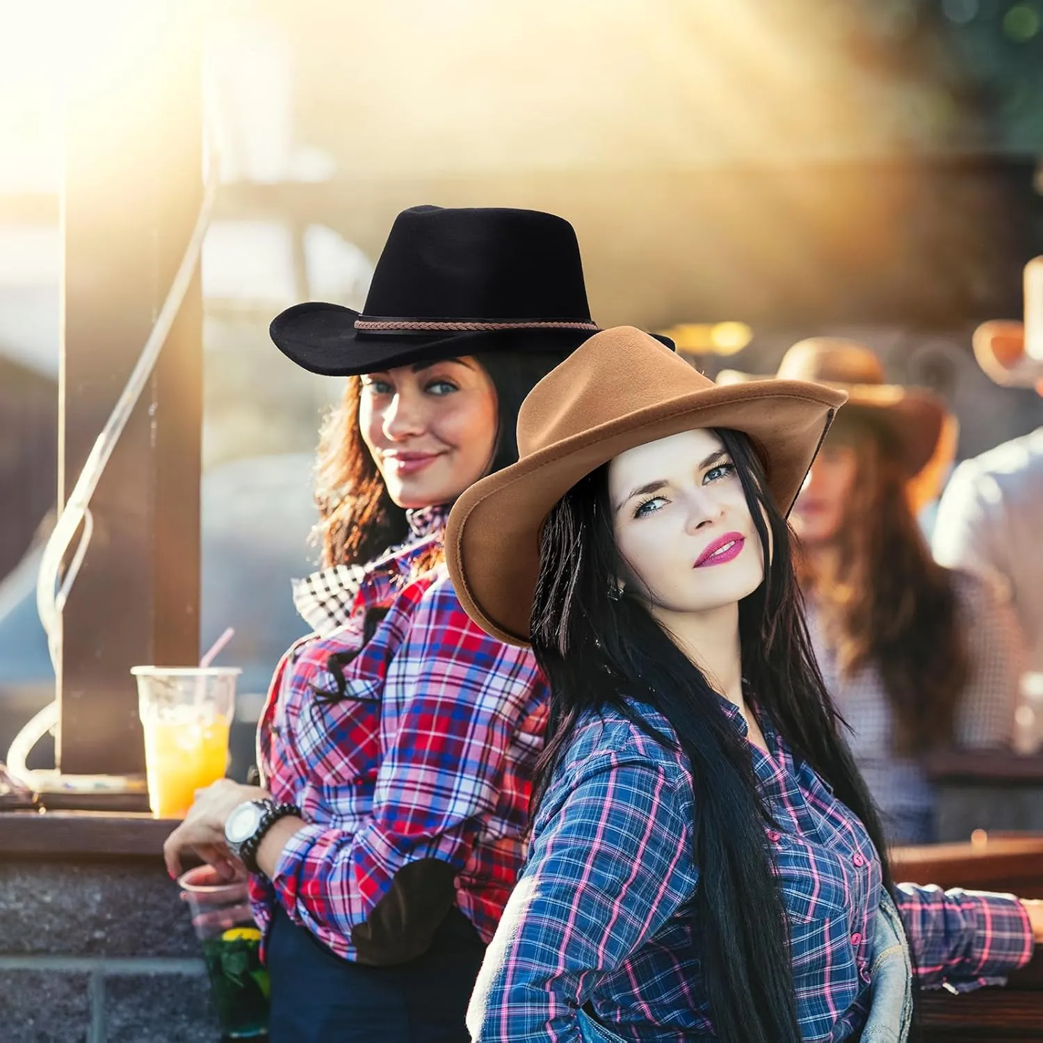 Chuarry 4 Pcs Women Men Felt Western Cowboy Hats Wide Brim Cowgirl Hats Panama Hat for Adults Costume Outdoor