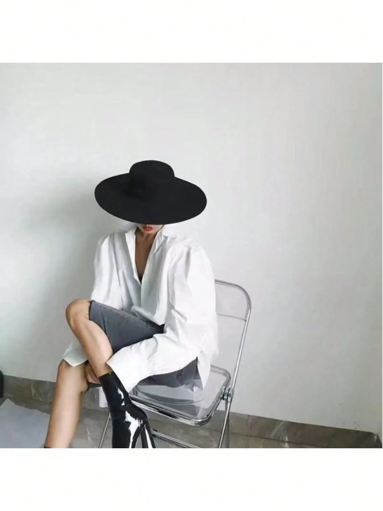 Classic Style Women's Fedora Wool Felt Hat With Large Brim And Flat Top
