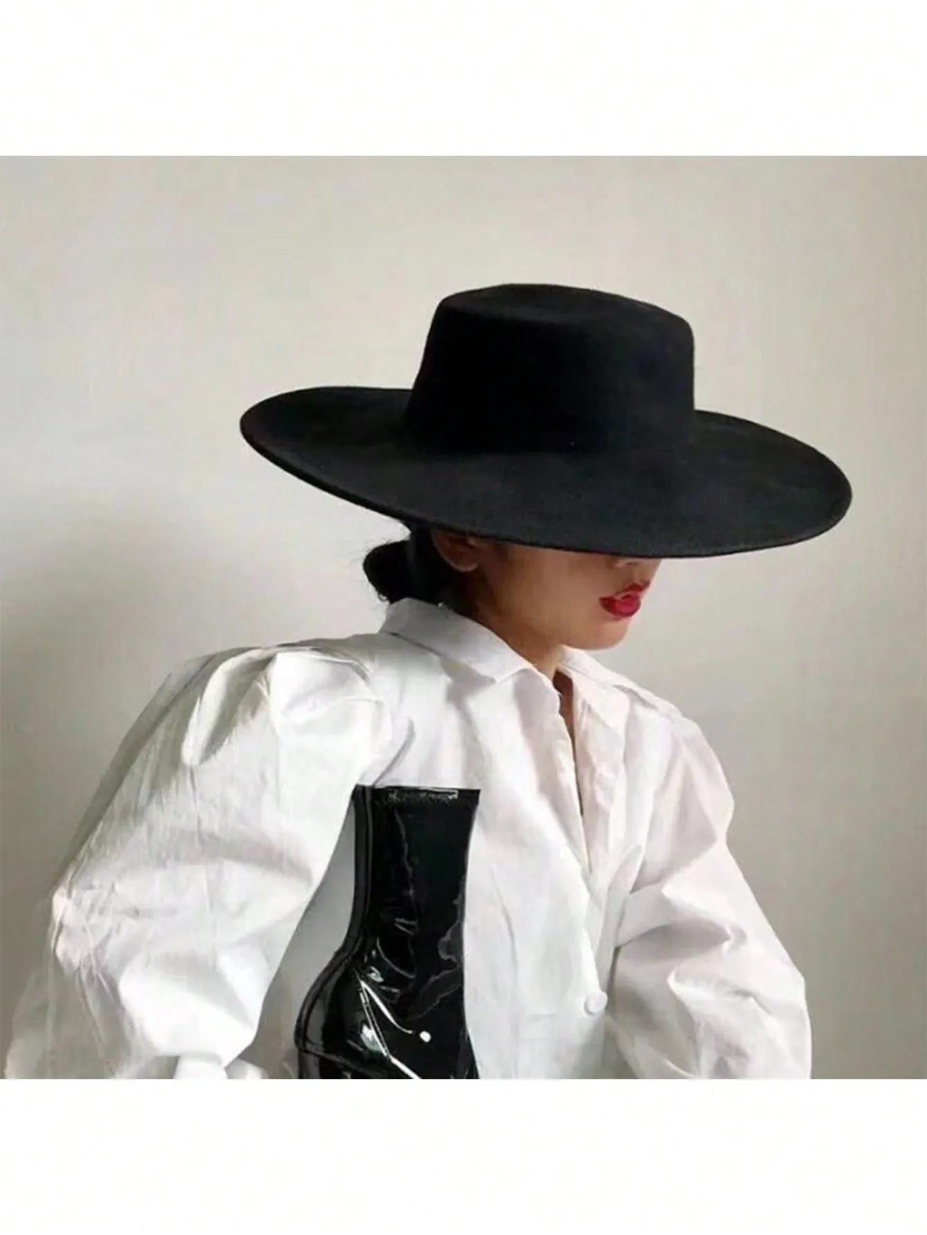 Classic Style Women's Fedora Wool Felt Hat With Large Brim And Flat Top