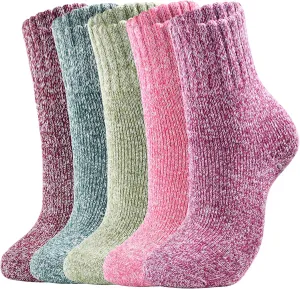 Clothclose 5 Pairs Wool Socks, Winter Warm Wool Socks for Women, Crew Sock Boot Sock for Women