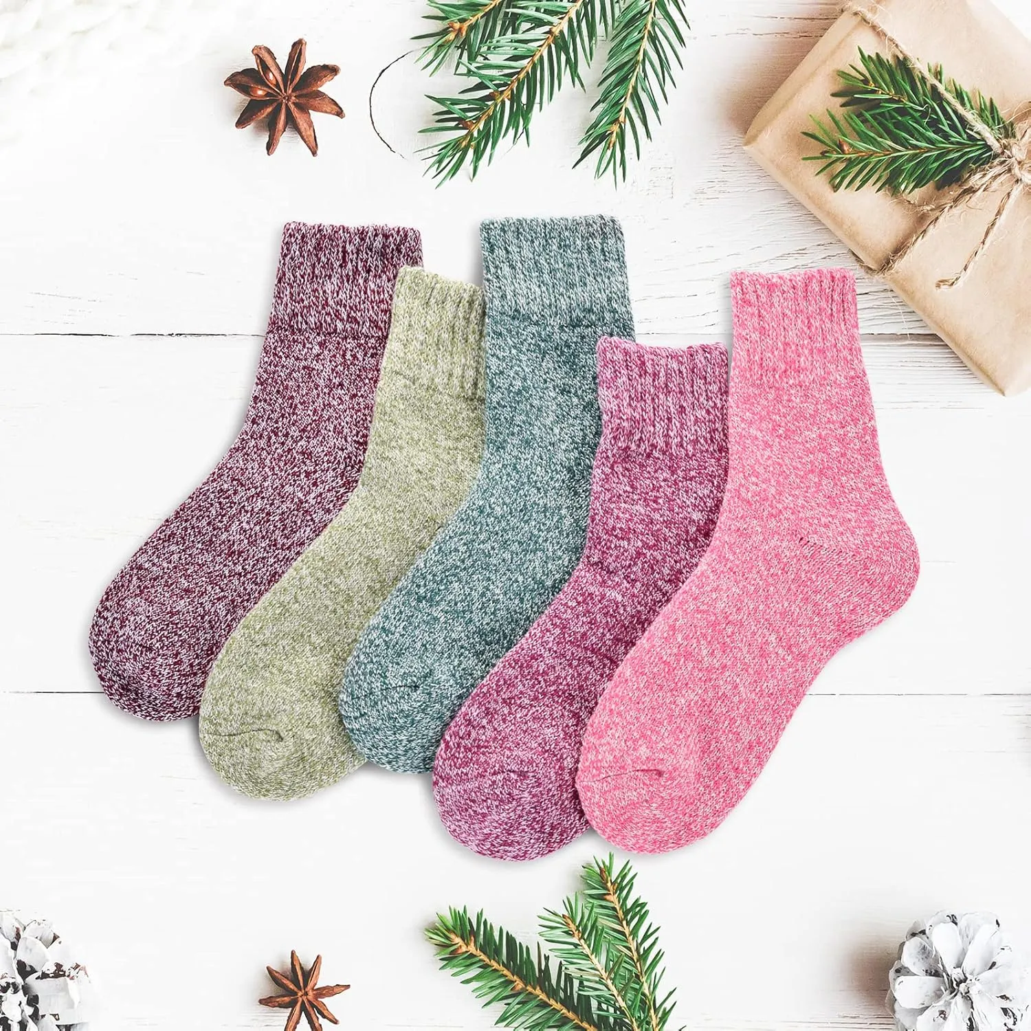 Clothclose 5 Pairs Wool Socks, Winter Warm Wool Socks for Women, Crew Sock Boot Sock for Women