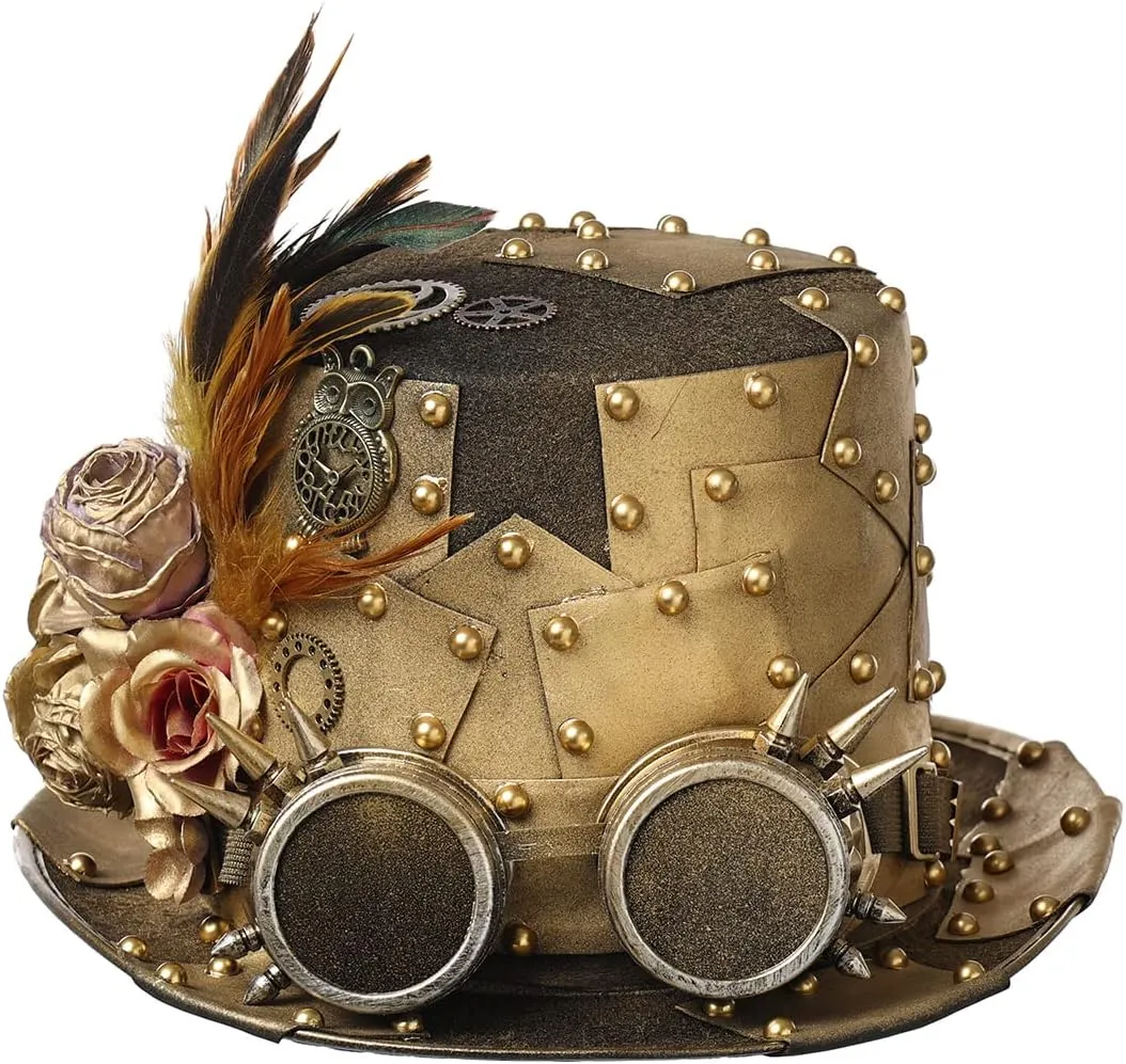 COSDREAMER Unisex Steampunk Top Hats Gothic Punk Magician Hat Feather Hat