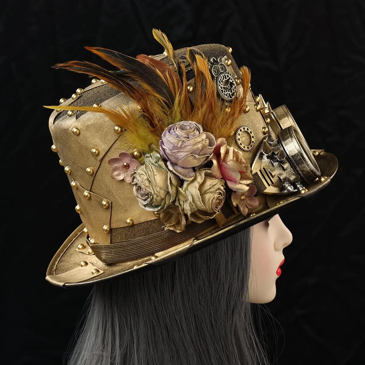 COSDREAMER Unisex Steampunk Top Hats Gothic Punk Magician Hat Feather Hat