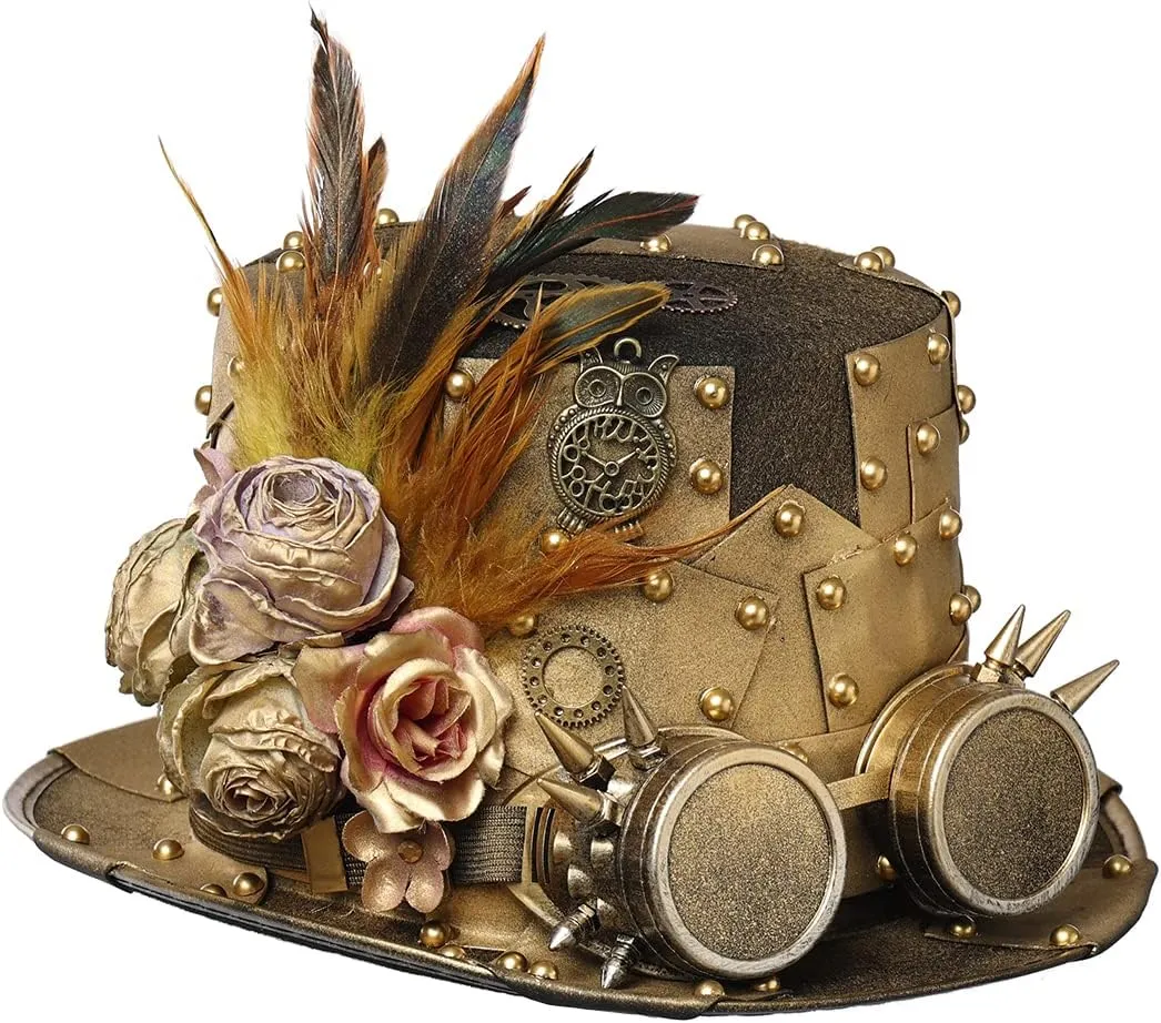 COSDREAMER Unisex Steampunk Top Hats Gothic Punk Magician Hat Feather Hat