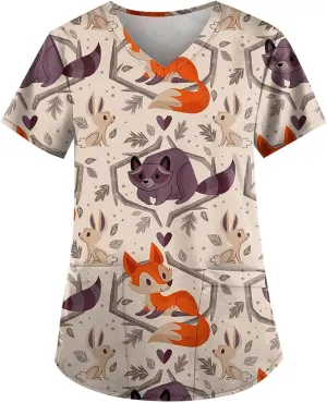 Cozy Fit Plus Size Scrub Shirts Medical Uniforms Tops Print Scrubs for Women Nurse Vet Pediatric with Design