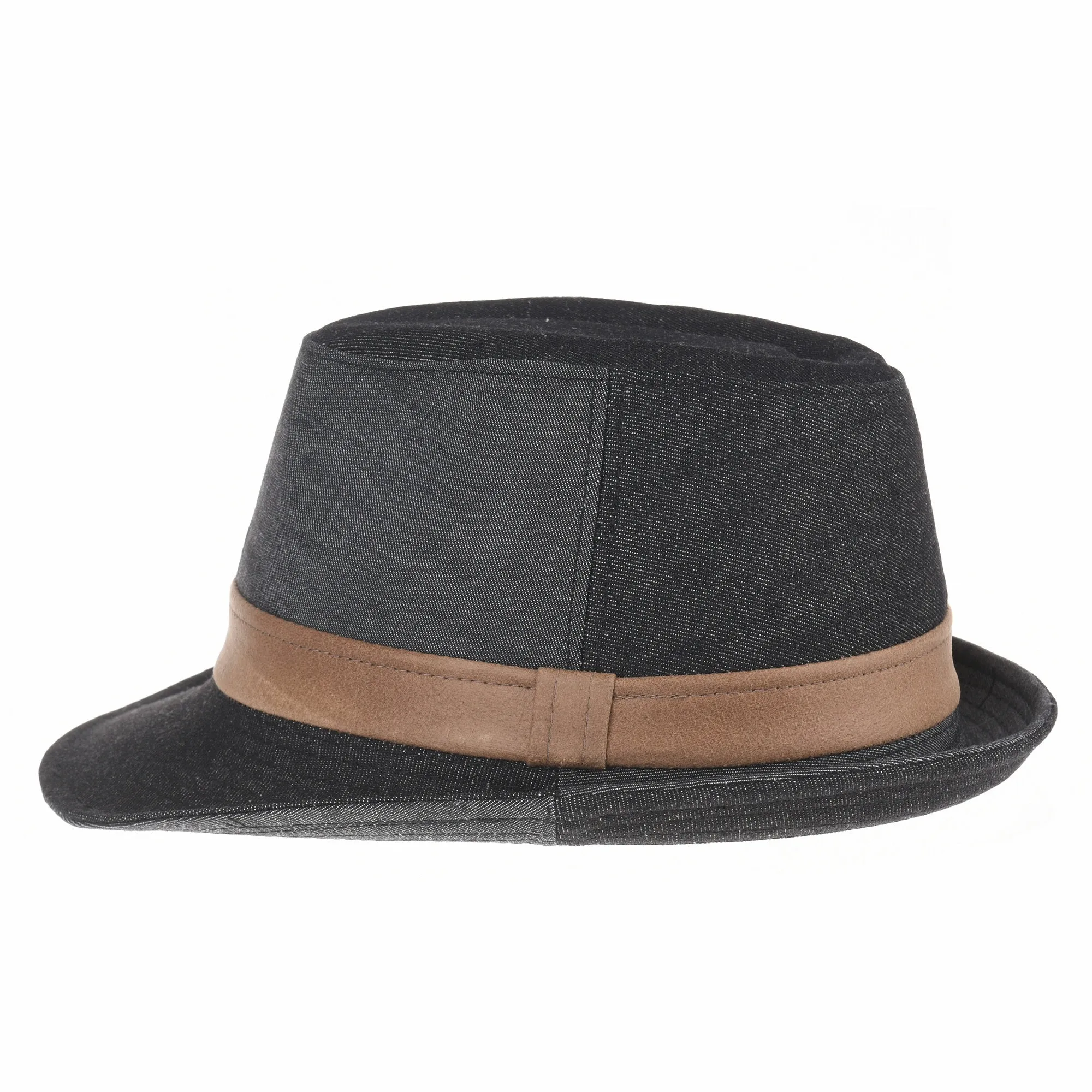 Denim Cotton Fedora Hat with Faux Leather Band LD3279