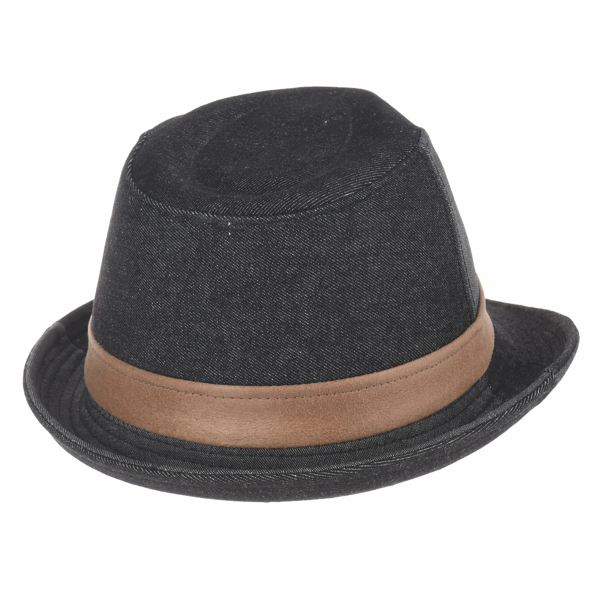 Denim Cotton Fedora Hat with Faux Leather Band LD3279
