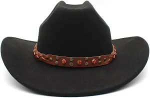 DHAEY European and American Women's Vintage Black Hat Curled Jazz Hat British Woolen Felt Hat Men's Autumn and Winter Hat Luopan Caps & Hats(C8)
