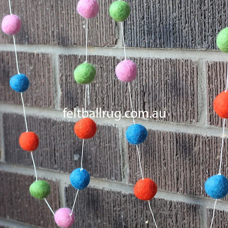 Felt Ball Garland Pink Red Green And Blue