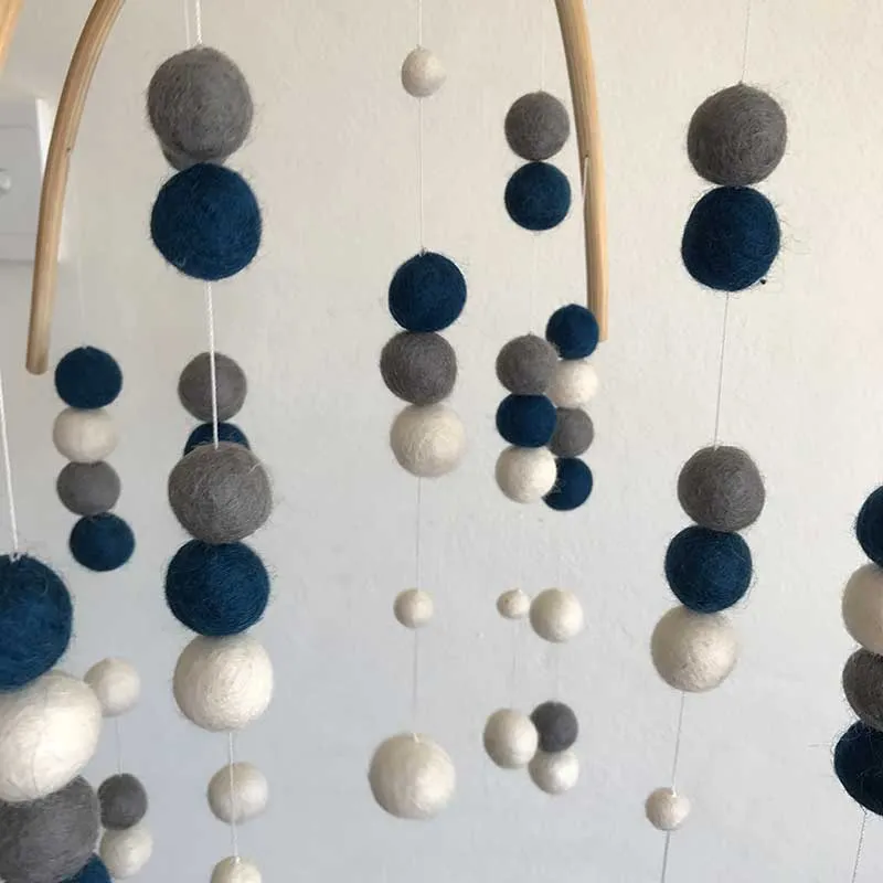 Felt Ball Mobile Grey Navy Blue White