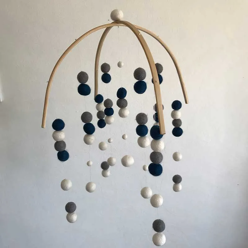 Felt Ball Mobile Grey Navy Blue White