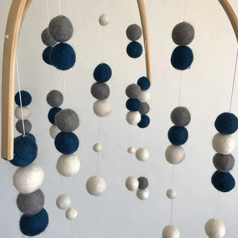 Felt Ball Mobile Grey Navy Blue White