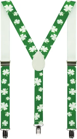 FGSS St. Patricks Day Shamrock Suspenders for Women Men - Adjustable Y-Back Braces Parade Party Accessories