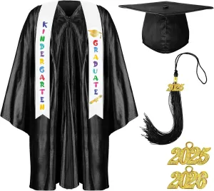 Foaincore 2025 Year Preschool and Kindergarten Graduation Gown Cap Tassel Set with 2025/2026 Charm Printed Stole Grad Gift