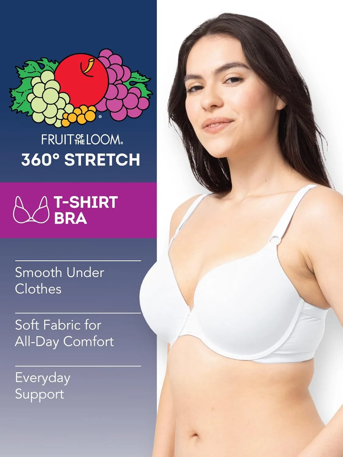 Fruit of the Loom Women's Smooth Cotton T-Shirt Bra Pack - Ultra-Soft, Flexible, and Invisible Under Tees
