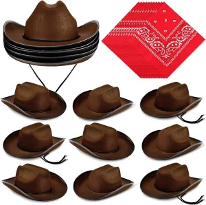 Funtery 20 Pack 10 Sets Kids Cowboy Hat, Western Hats with Red Bandanna for Birthday Party Cosplay, Halloween