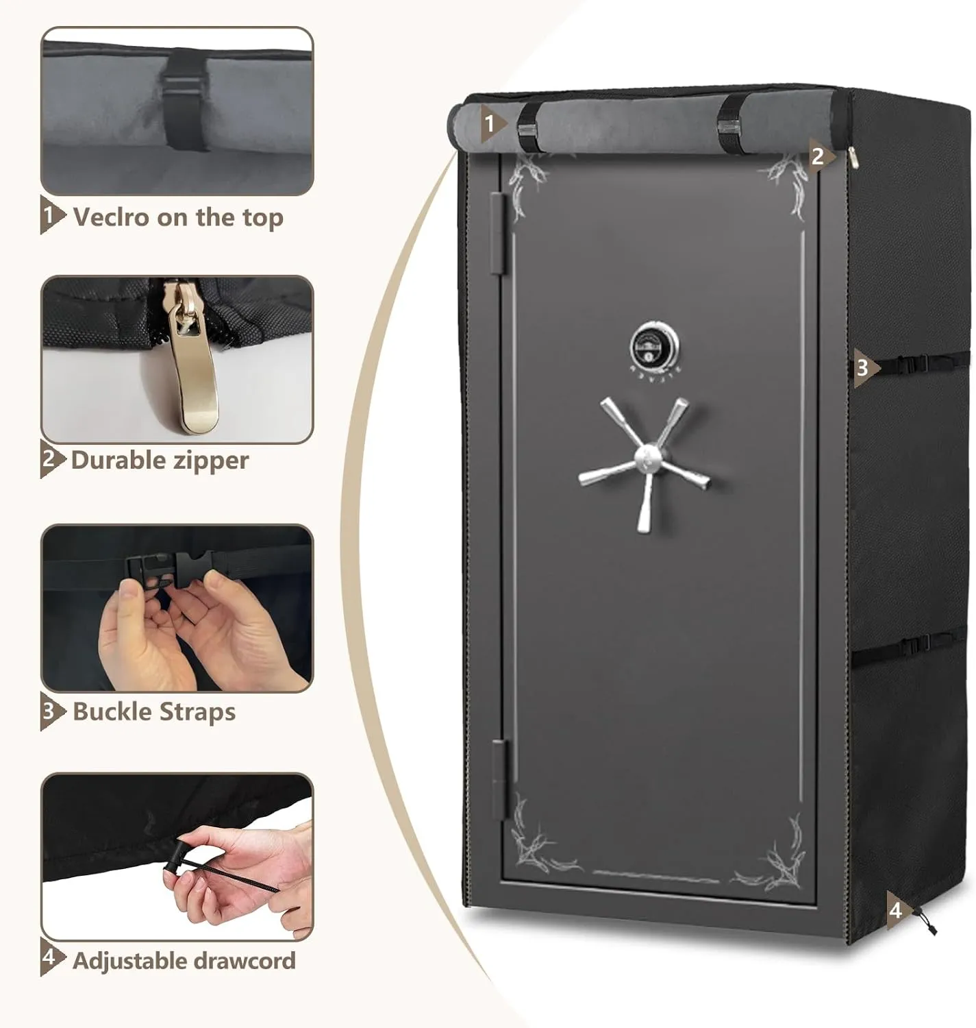 Gun Safe Cover,Heavy Duty 600D Waterproof Dustproof Gun Safe Cover for Rifles and Pistols Gun Safe,Concealed Gun Cabinet Cover with Plush Liner