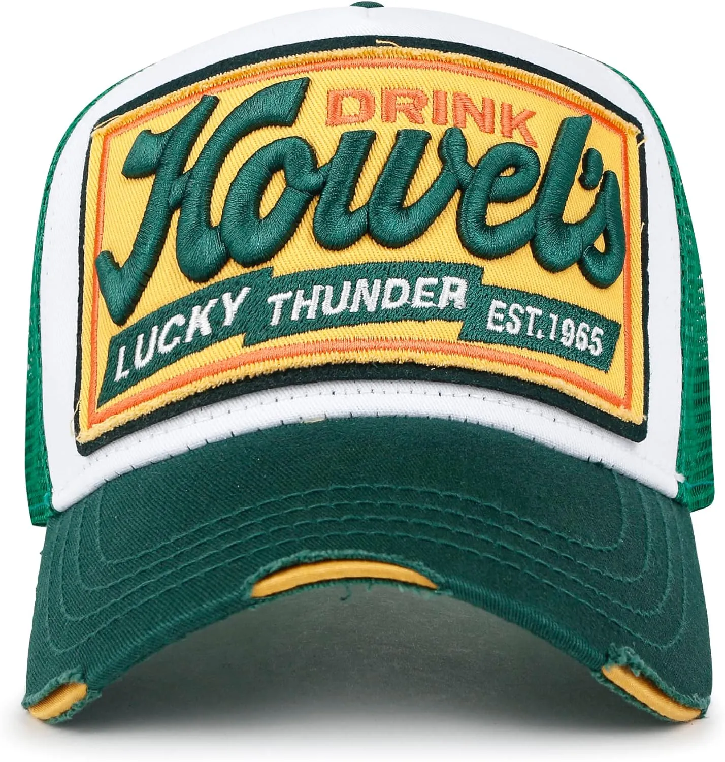 ililily Premium Howels Embroidery Vintage Baseball Cap Distressed Trucker Hat