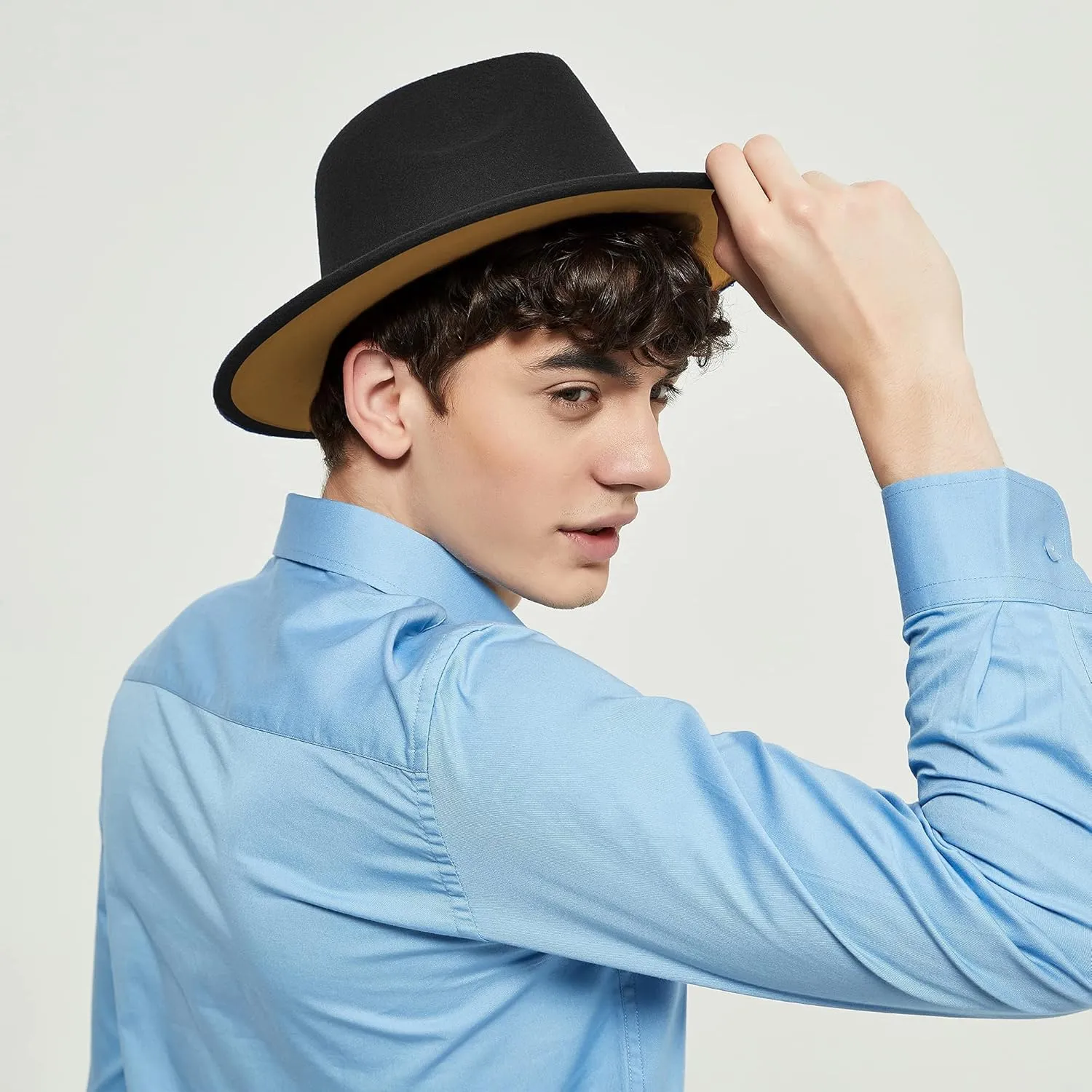 jingsha Fedora Hats for Men & Women Wide Brim Fedora Felt Panama Hat Men's Dress Hats with Belt Buckle