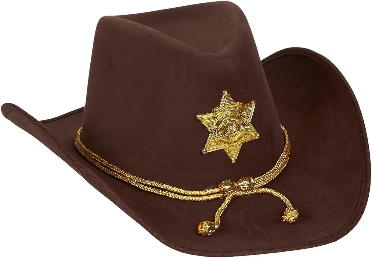 Juvale Novelty Felt Cowboy Sheriff's Hat - Fun Party Outfit Costume with Gold Braid for Halloween, Office Parties - Sheriff Hat