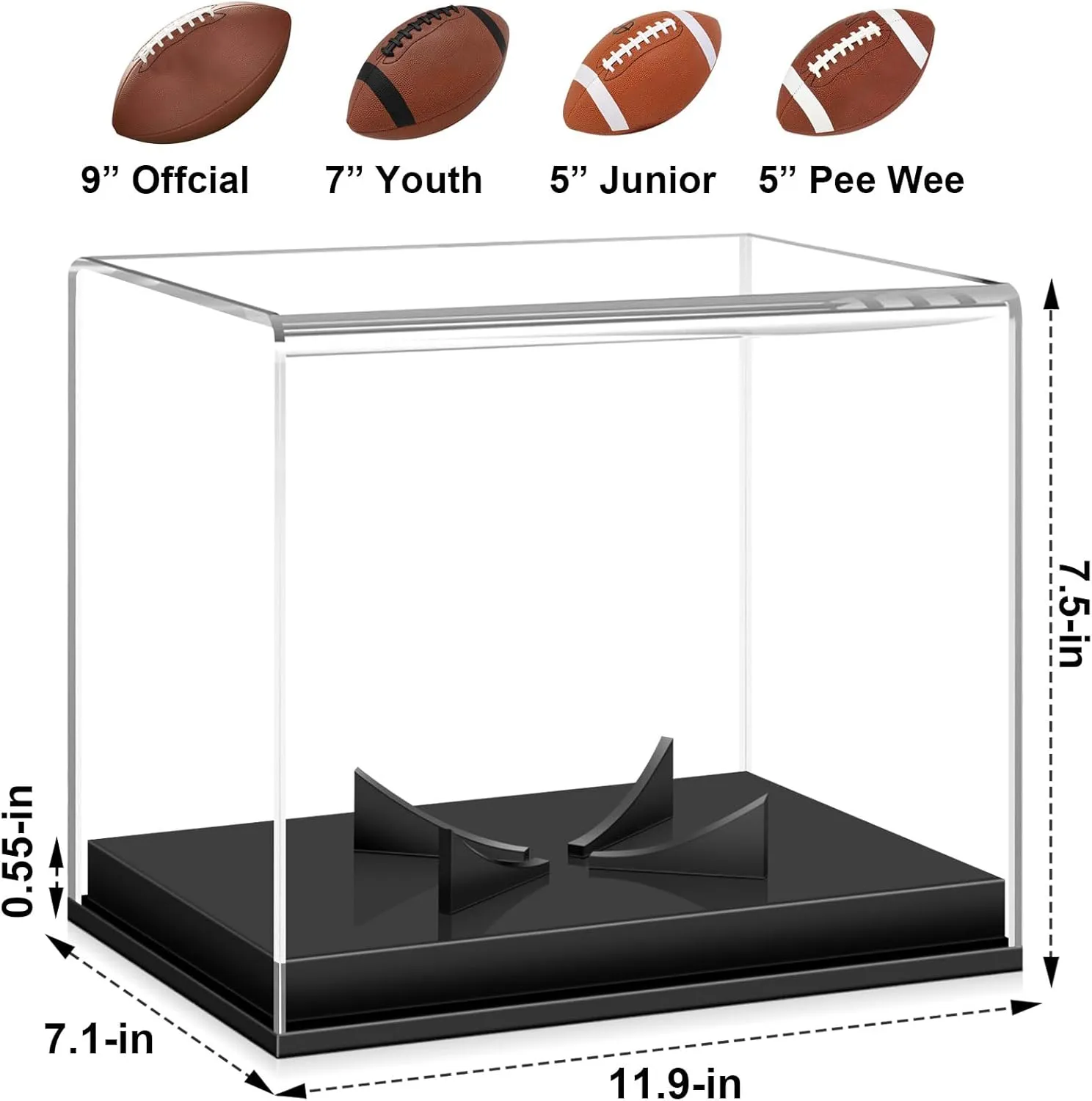 KKU Football Display Case, Acrylic Football Case Display Case Autographed Football Holder, No Assembly Required Football Display Box with Removable Built-in Football Display Stand