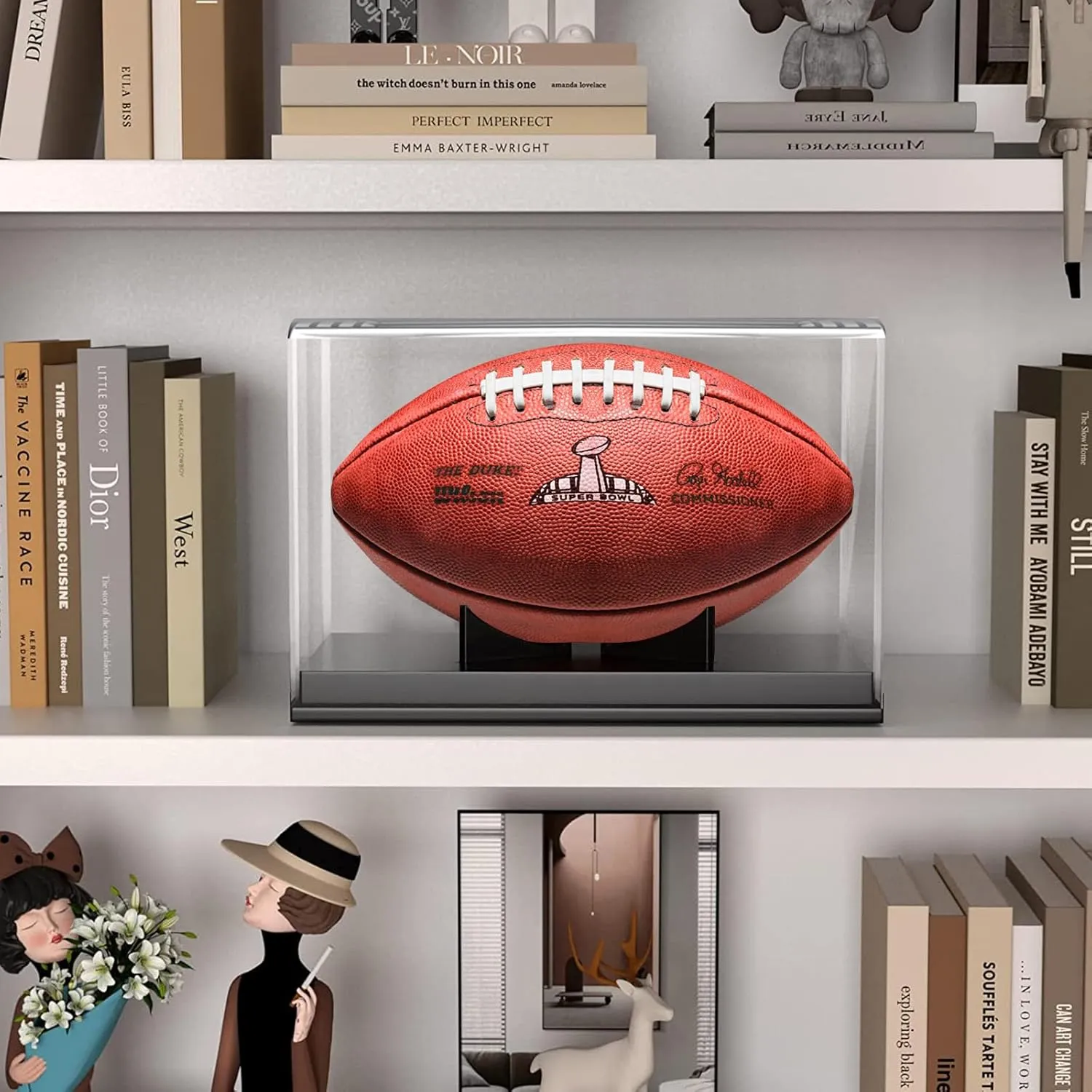 KKU Football Display Case, Acrylic Football Case Display Case Autographed Football Holder, No Assembly Required Football Display Box with Removable Built-in Football Display Stand