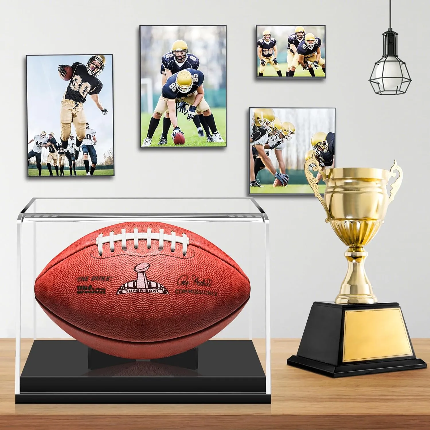 KKU Football Display Case, Acrylic Football Case Display Case Autographed Football Holder, No Assembly Required Football Display Box with Removable Built-in Football Display Stand