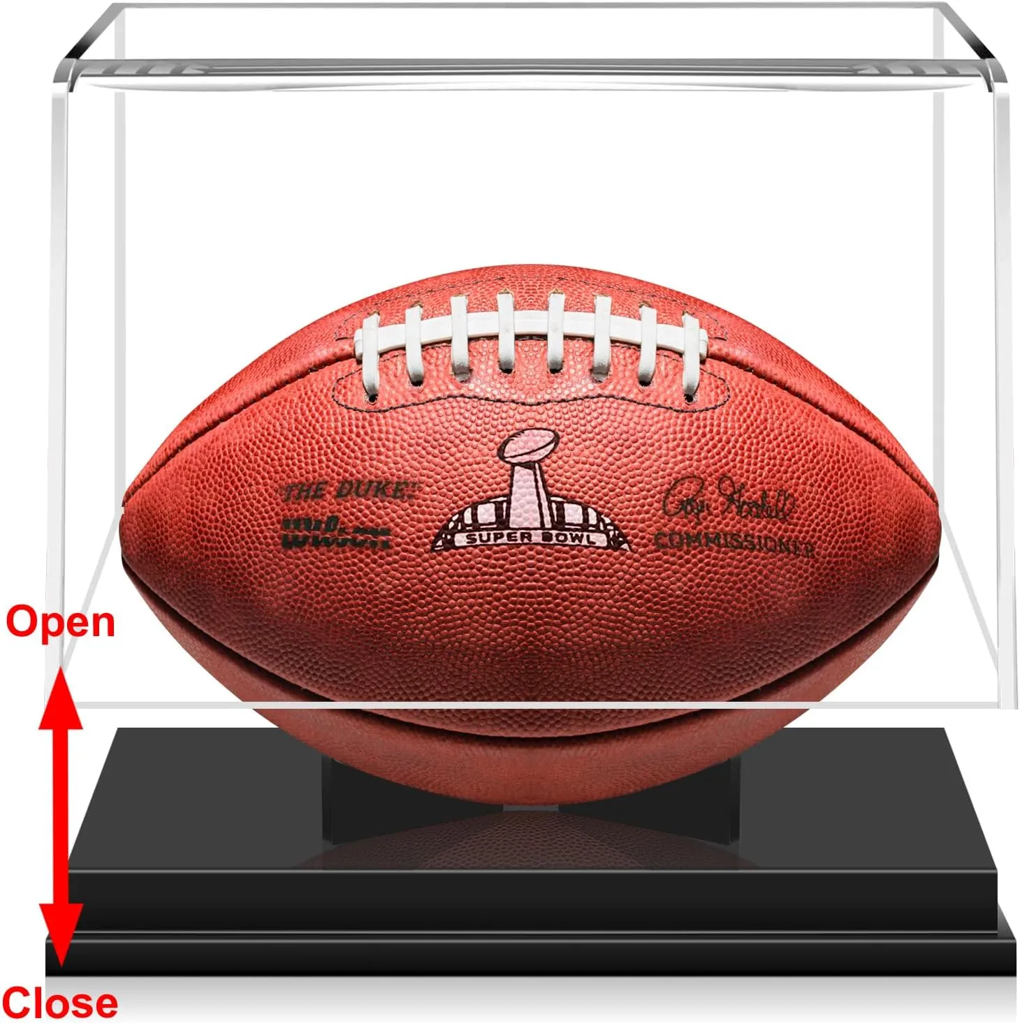 KKU Football Display Case, Acrylic Football Case Display Case Autographed Football Holder, No Assembly Required Football Display Box with Removable Built-in Football Display Stand
