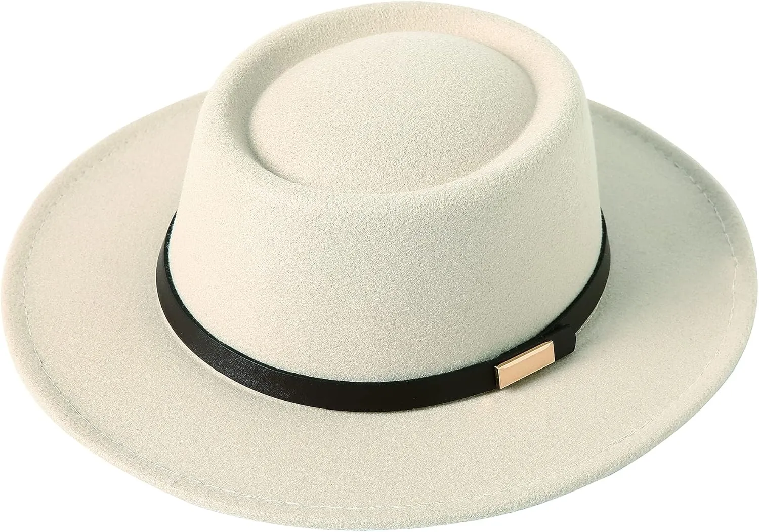 Lanzom Women Vintage Wide Brim Warm Wool Fedora Hat Belt Panama Hat Felt Jazz Hat