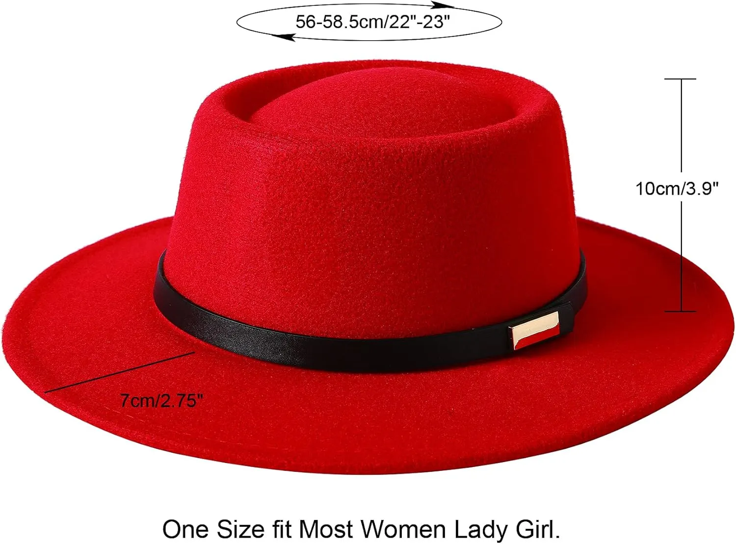Lanzom Women Vintage Wide Brim Warm Wool Fedora Hat Belt Panama Hat Felt Jazz Hat