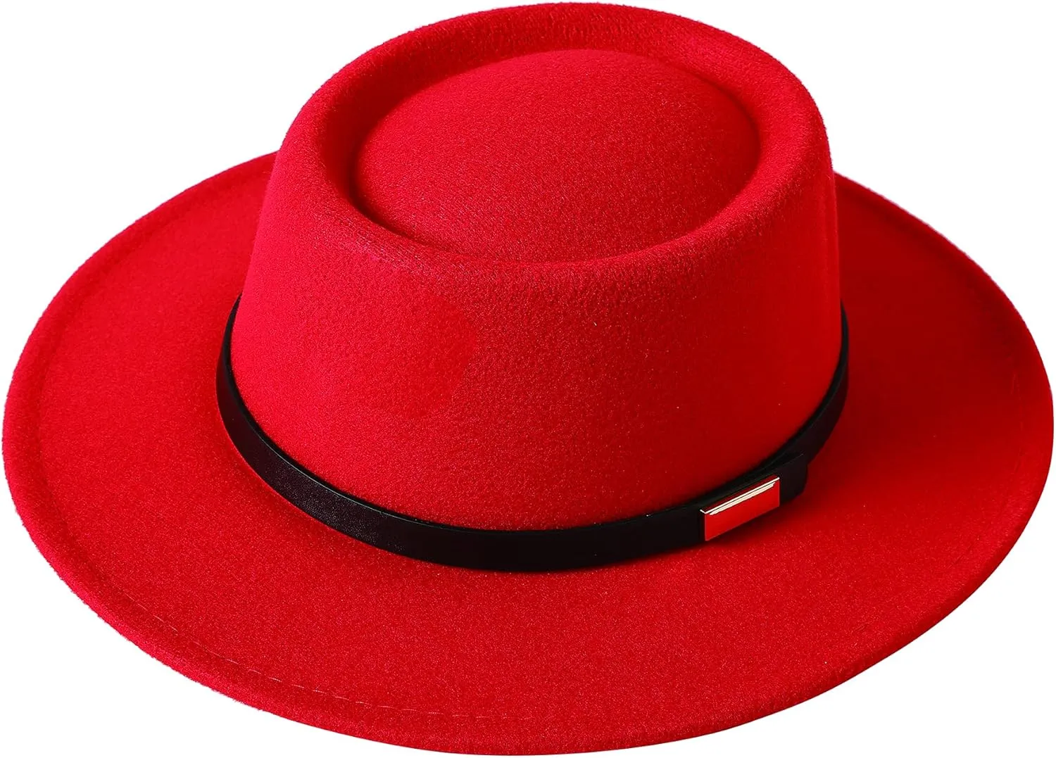 Lanzom Women Vintage Wide Brim Warm Wool Fedora Hat Belt Panama Hat Felt Jazz Hat