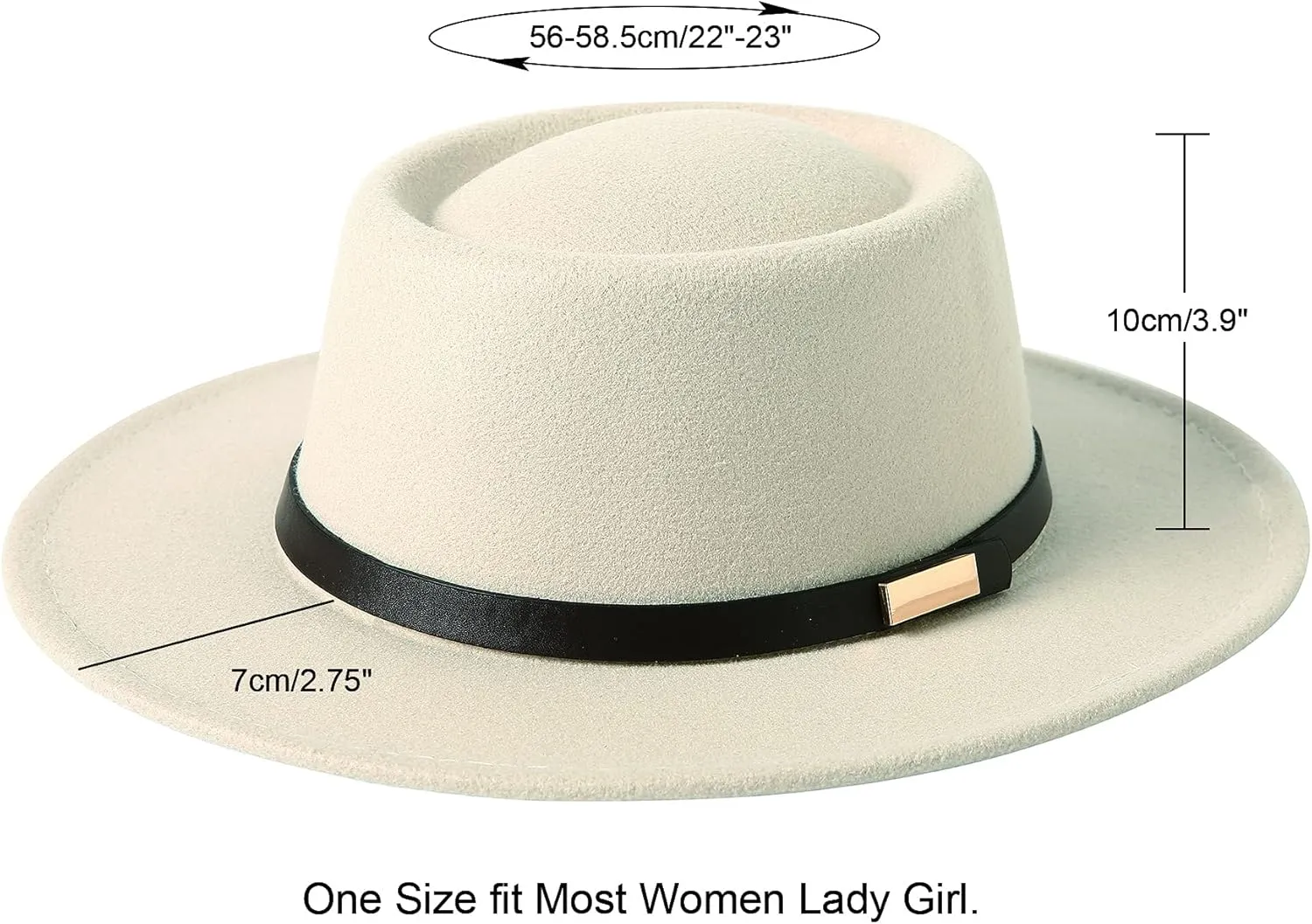 Lanzom Women Vintage Wide Brim Warm Wool Fedora Hat Belt Panama Hat Felt Jazz Hat