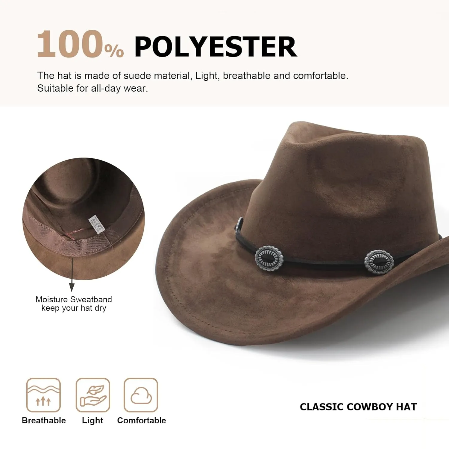 LIDHAY Cowboy Hat for Women and Men Felt Wide Brim Suede Cowboy Cowgirl Hats Felt Cattleman Western Hats