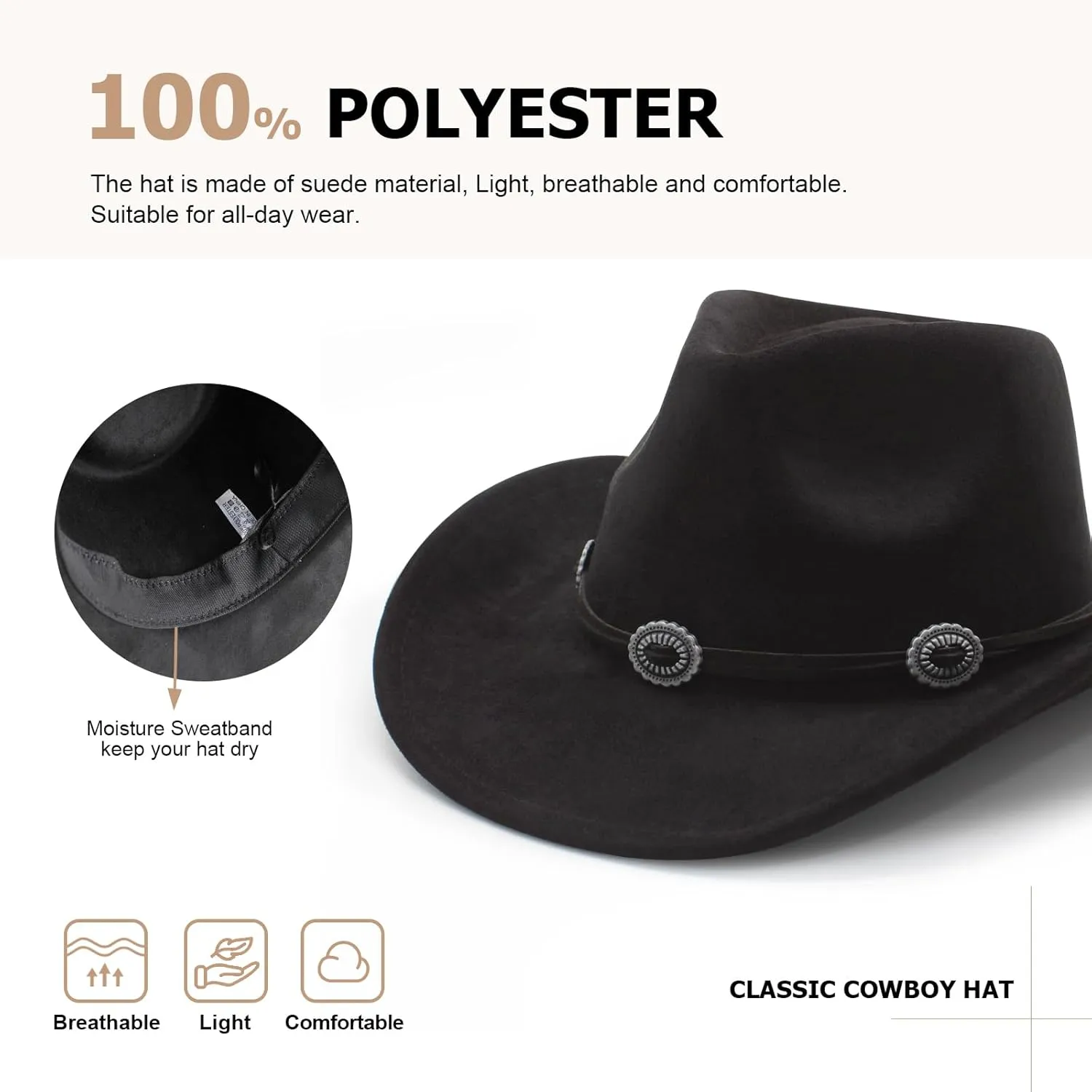 LIDHAY Cowboy Hat for Women and Men Felt Wide Brim Suede Cowboy Cowgirl Hats Felt Cattleman Western Hats