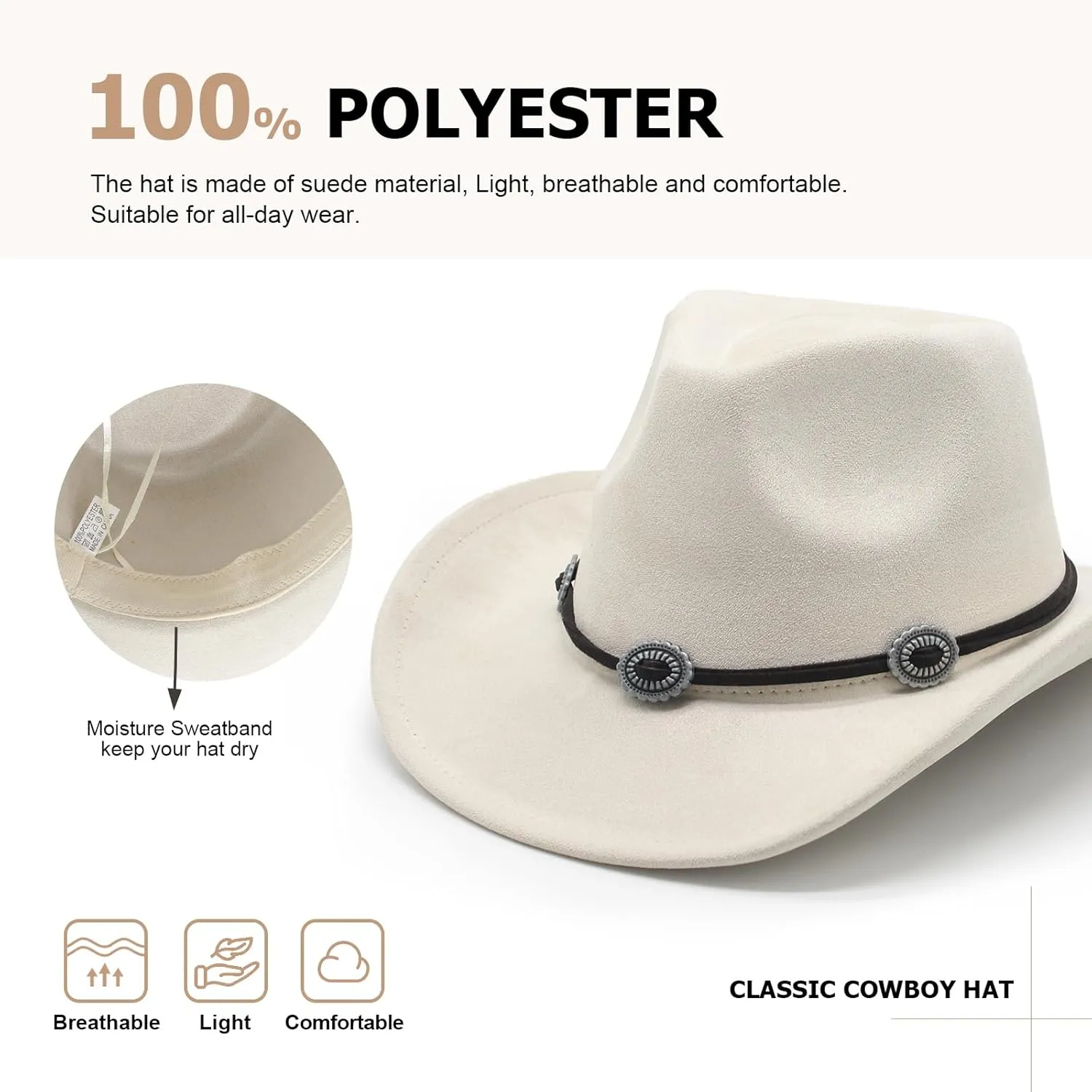 LIDHAY Cowboy Hat for Women and Men Felt Wide Brim Suede Cowboy Cowgirl Hats Felt Cattleman Western Hats