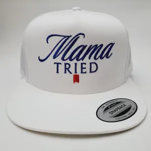 Mama Tried Trucker Mesh Snapback Flat Bill Hat Cap White Embroidered