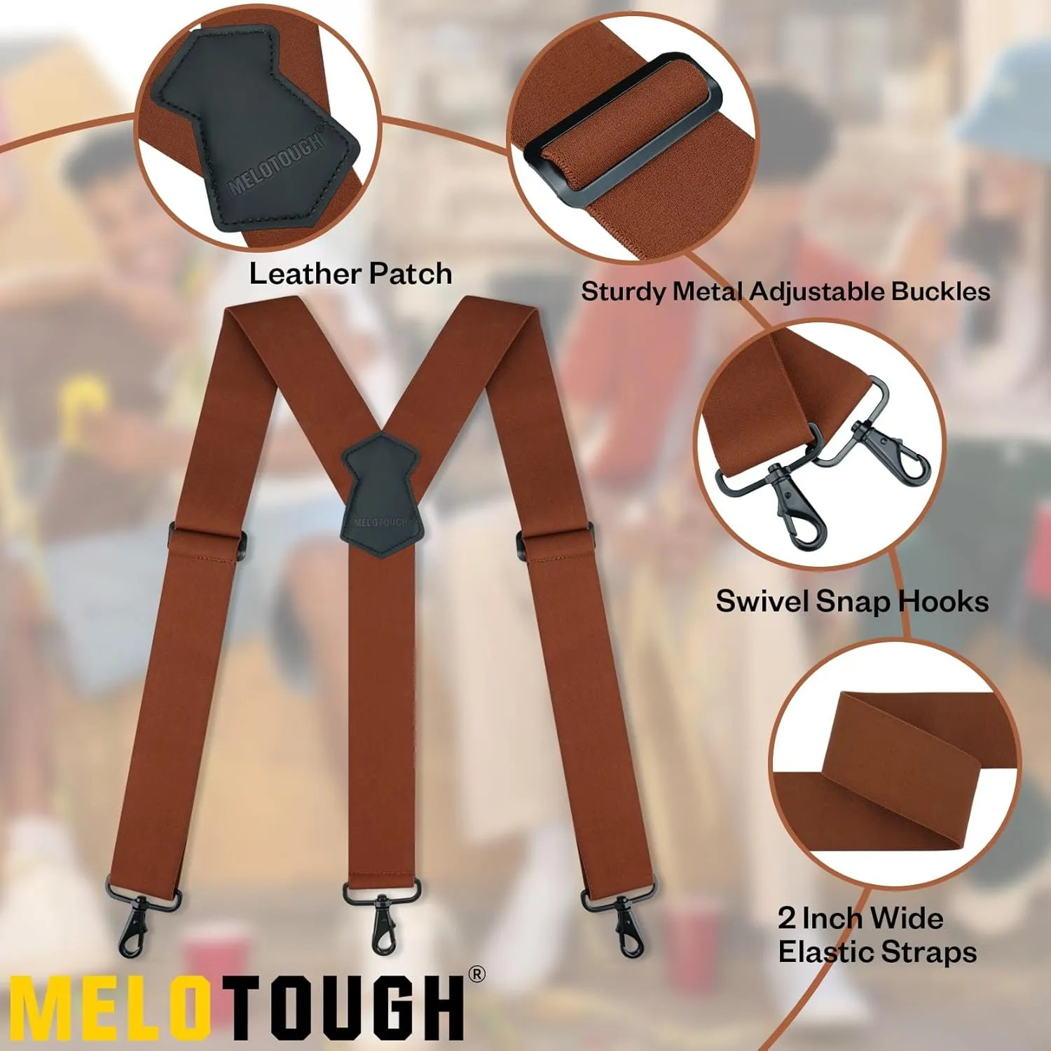 MELOTOUGH Suspenders for Men 2 Inch Wide Y Back Adjustable Elastic Big and Tall Suspenders with Swivel Hooks for Jeans