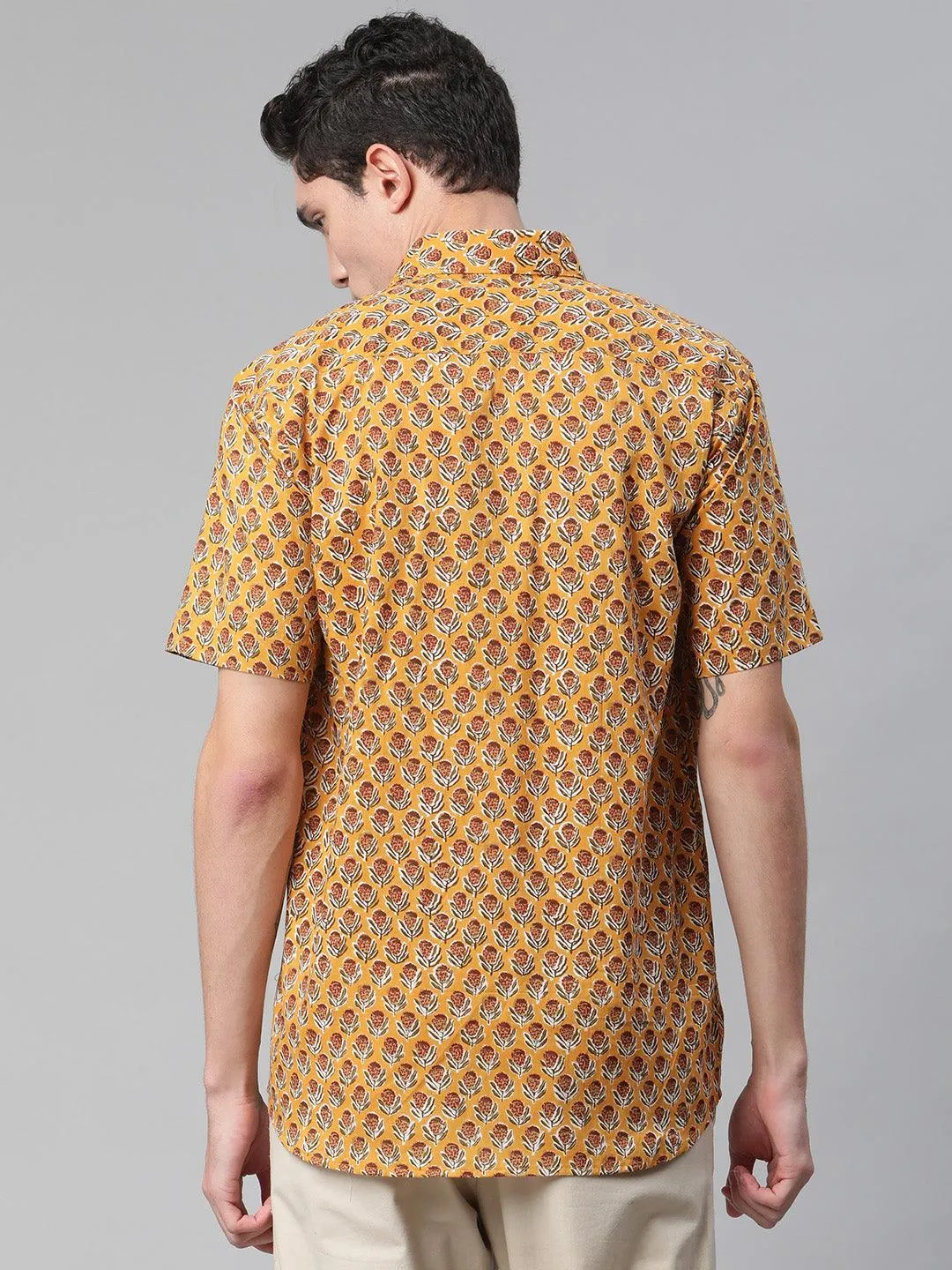 Millennial Men Mustard & Marron Cotton  Half Sleeve Shirt for Men-MMH0182
