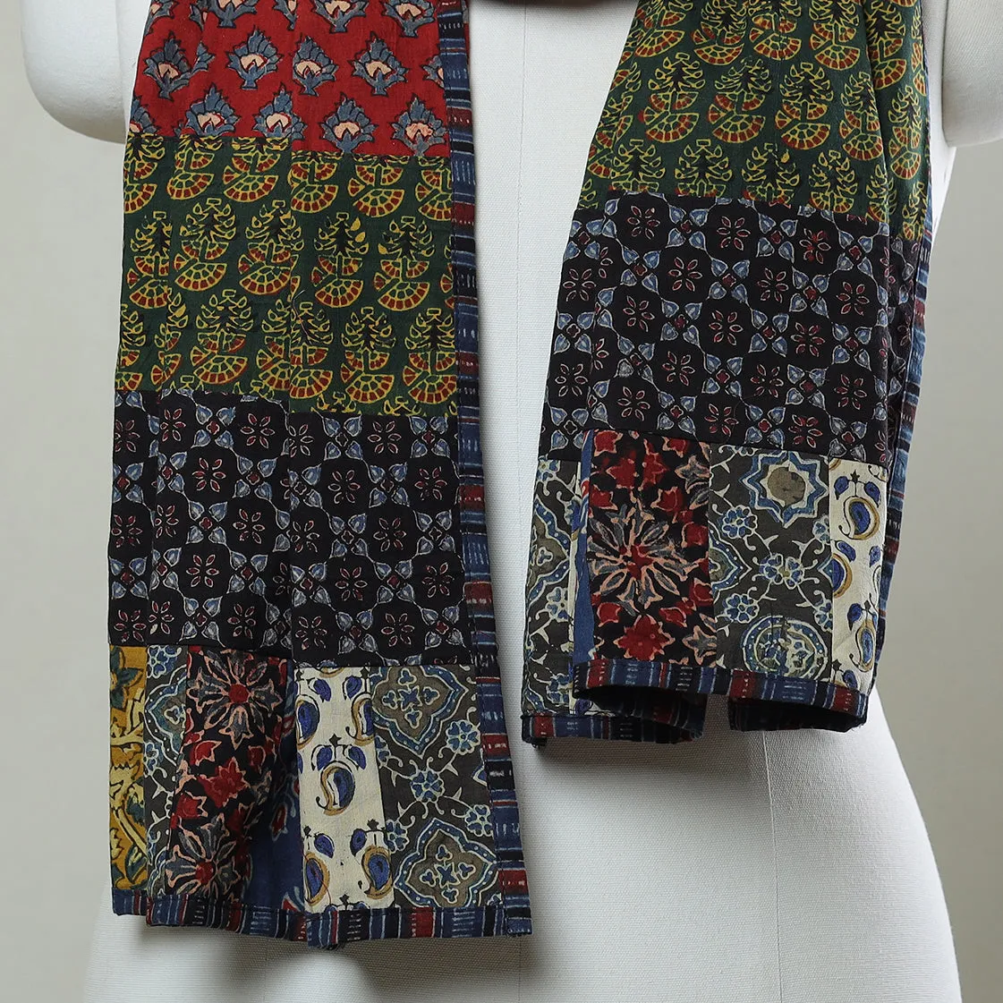 Multicolor - Patchwork Cotton Stole in Ajrakh Block Prints 14