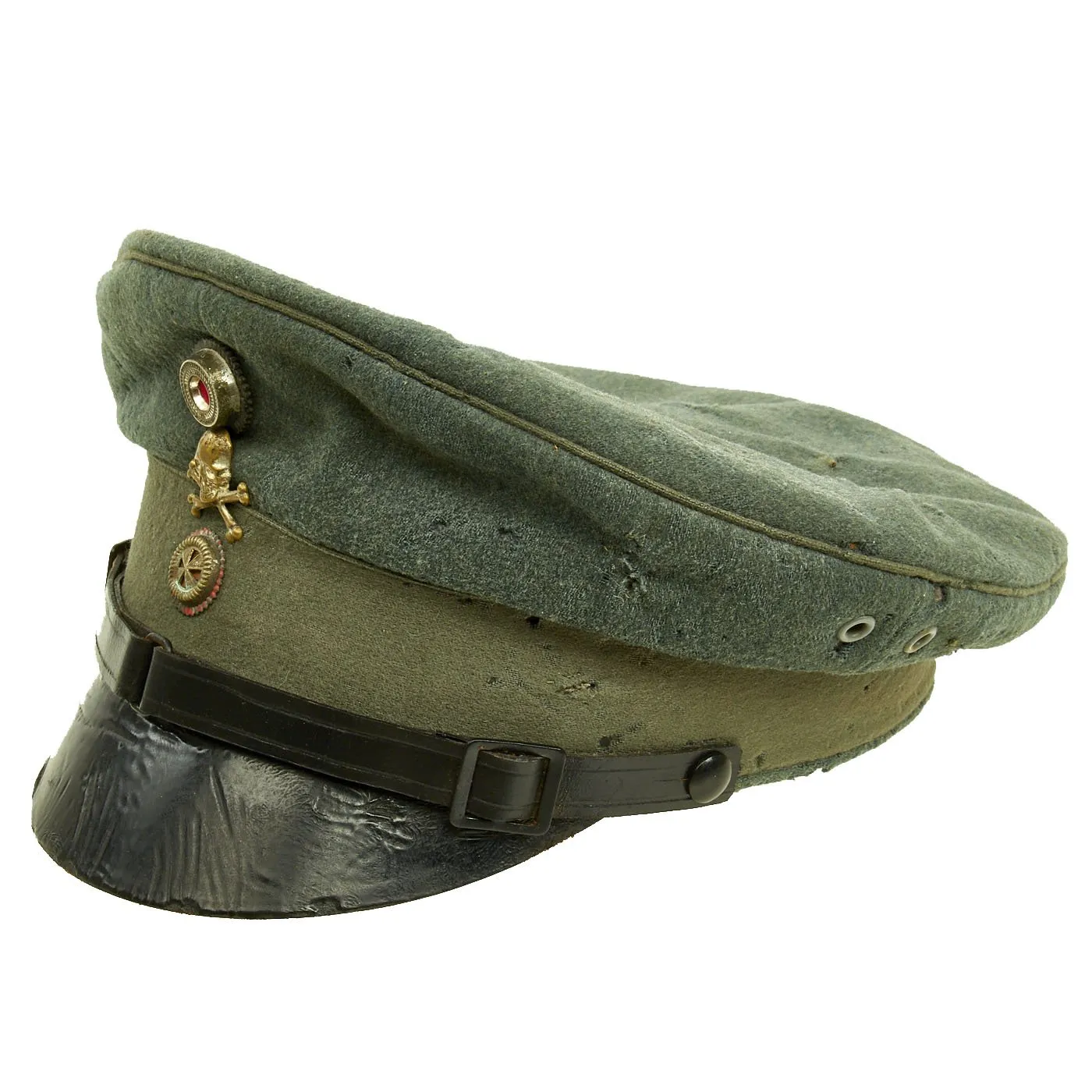 Original German Post-WWI Weimar Republic Era Freikorps Visor Cap with Totenkopf Badge - Size 59cm