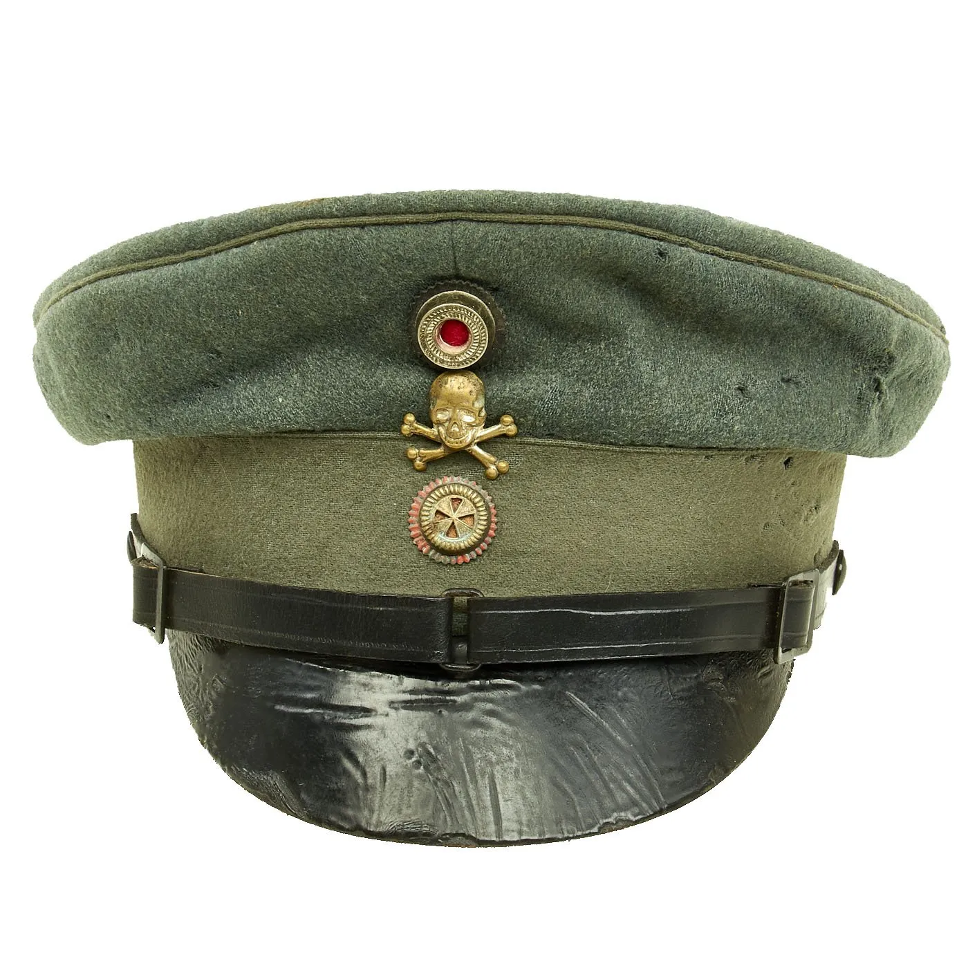 Original German Post-WWI Weimar Republic Era Freikorps Visor Cap with Totenkopf Badge - Size 59cm